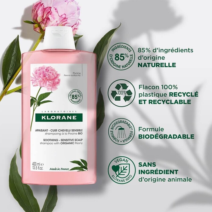 Klorane Peony Soothing shampoo for sensitive organic scalp 400ml