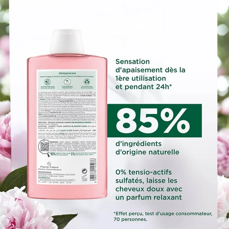 Klorane Pioenroos Kalmerende Shampoo voor gevoelige biologische hoofdhuid 400ml