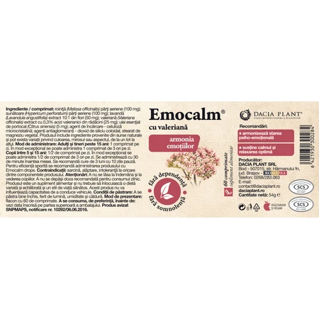 Emocalm con Valeriana, 120 comprimidos, Dacia Plant