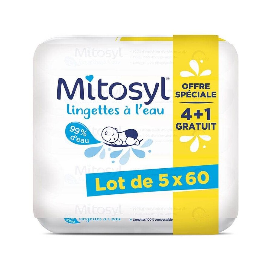 Șervețele cu apă Mitosyl, ofertă specială 4 + 1 pachet gratuit de 5x60