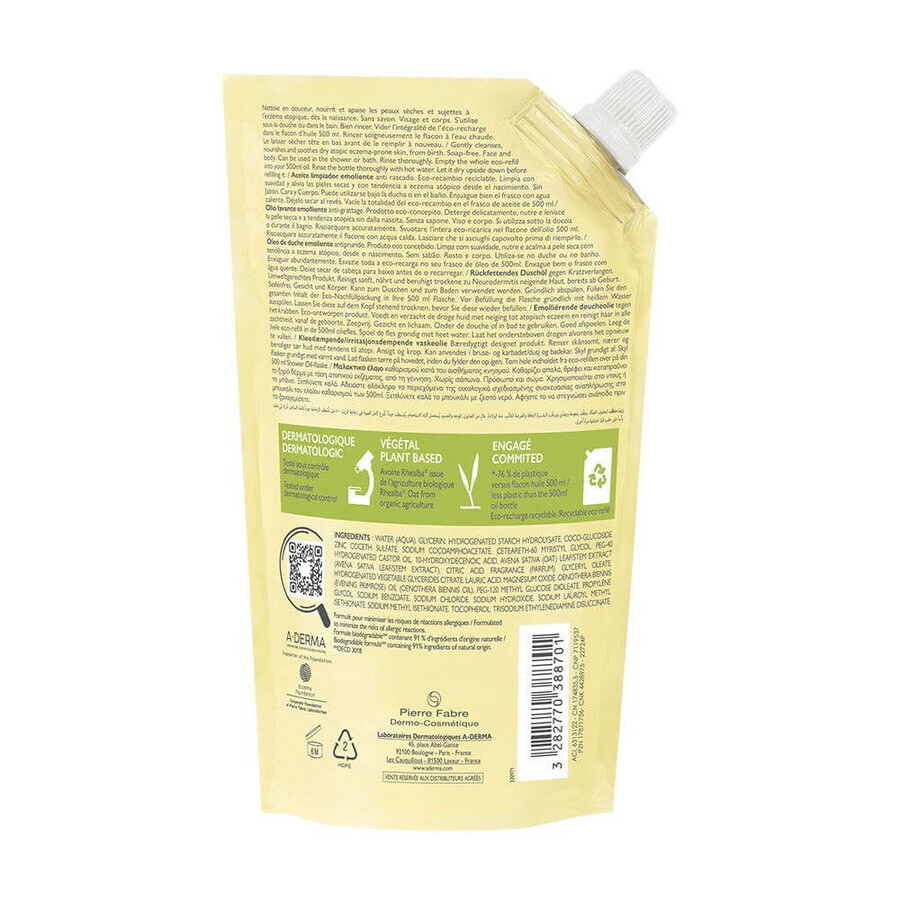 A-Derma Exomega Control Emollient Reinigungsöl Eco Refill 500ml