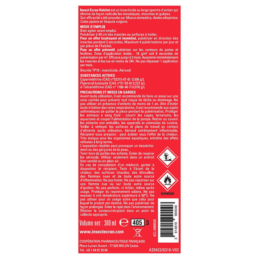 Insect Ecran Insecticide Aerosol Habitat Mosquitoes Flies Guts 300 ml