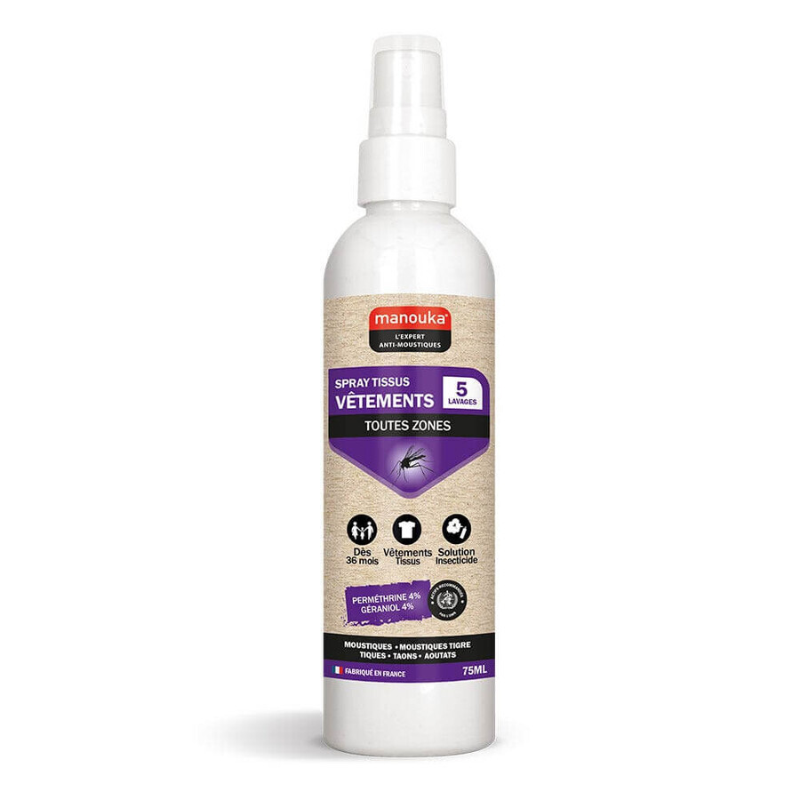 Manouka Anti-moustiques Spray Vetements Tissu Toutes Zones 75 ml