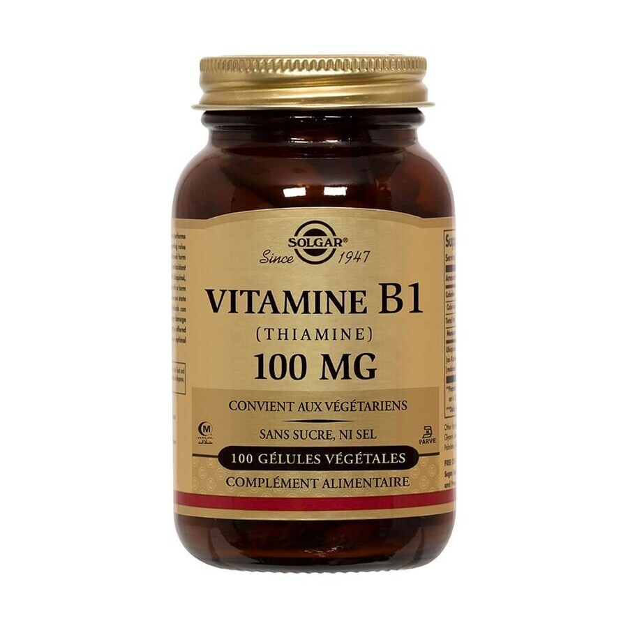 Solgar Vitamins B1 (thiamine) 100 Vegetable gels Défenses immunitaires Vitalité 100 mg