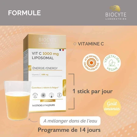 Biocyte Health Vitamins C Liposomal 1000mg Energy Pineapple Flavor 14 Sticks