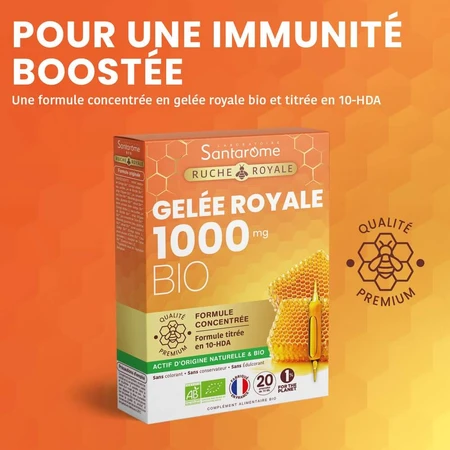 Santarome Bijenkorfproducten Koninginnebrij Bio 1000 MG 20 Ampullen