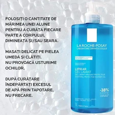 Lipikar Gel de curățare, 1 L, pentru piele sensibilă, La Roche-Posay