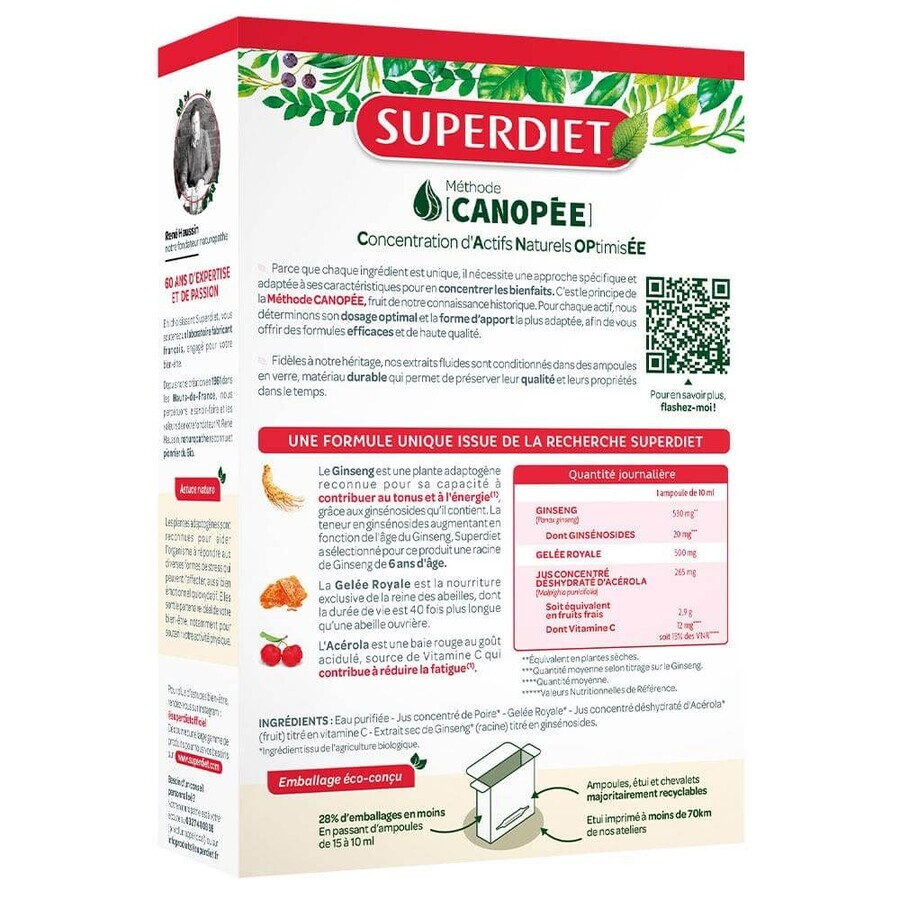 Superdiet Ginseng Gelée Royale Acerola Bio Booster d'énergie 20x10ml