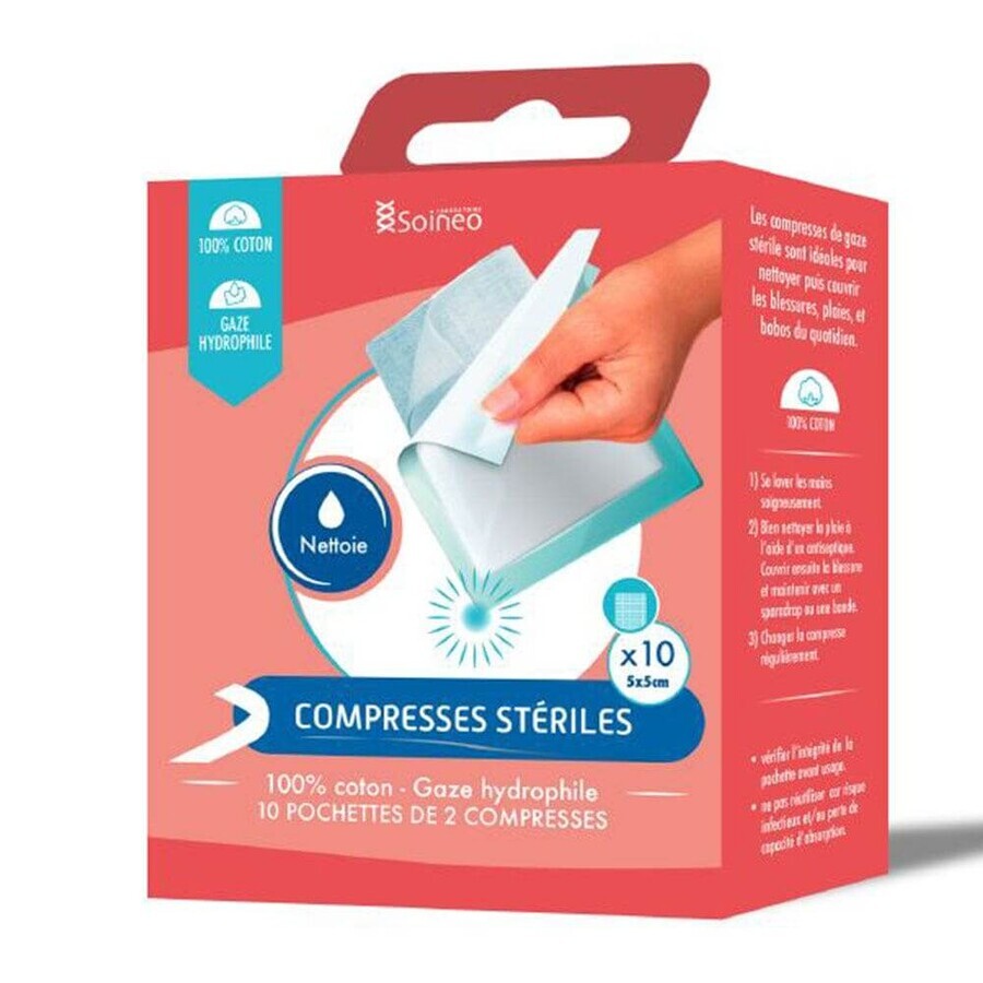 Soineo Compresses stériles de gaze 5x5cm x10