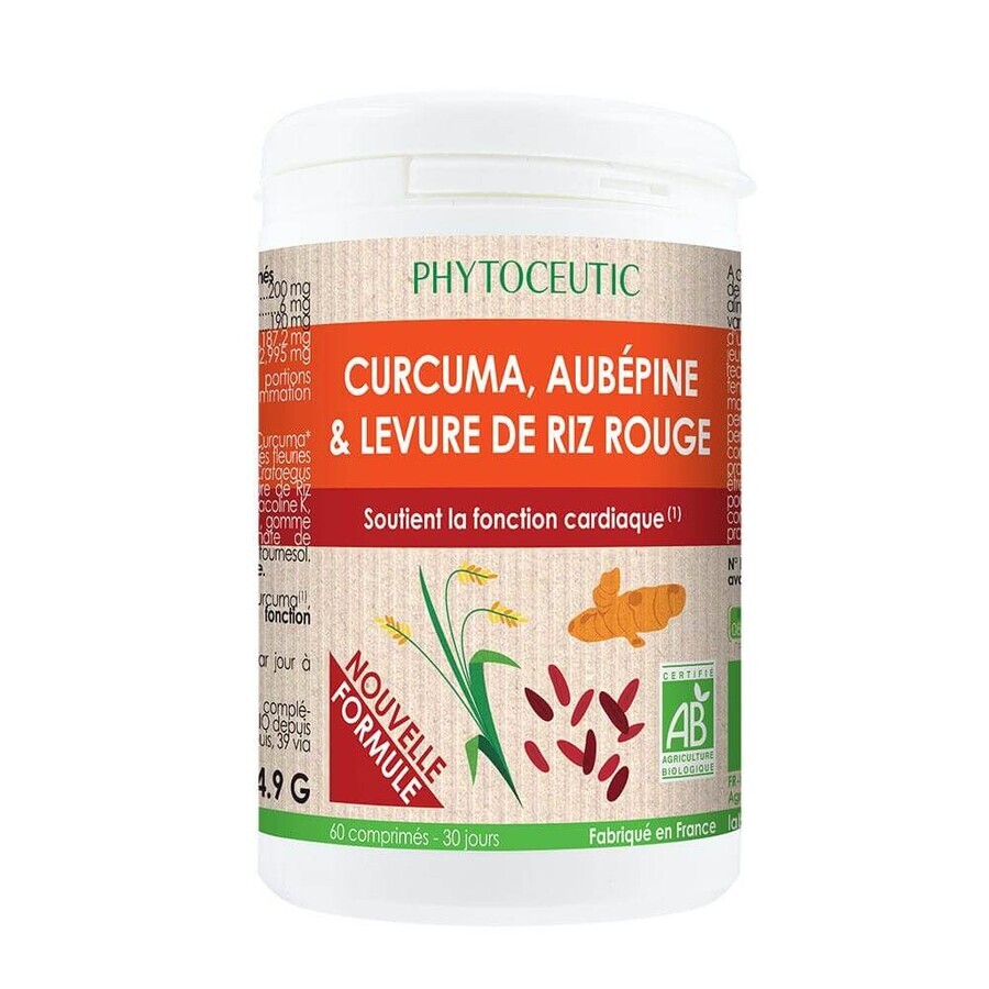 Phytoceutic Kurkuma, Weißdorn und roter Bio-Hefe-Reis Unterstützt die Herzfunktion 60 Tabletten