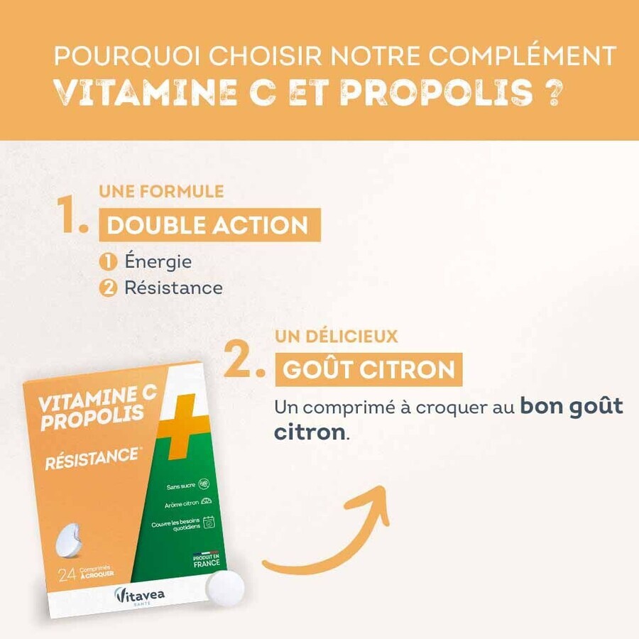 Vitavea Santé Vitamin C + Propolis Resistance 24 Chewable Tablets