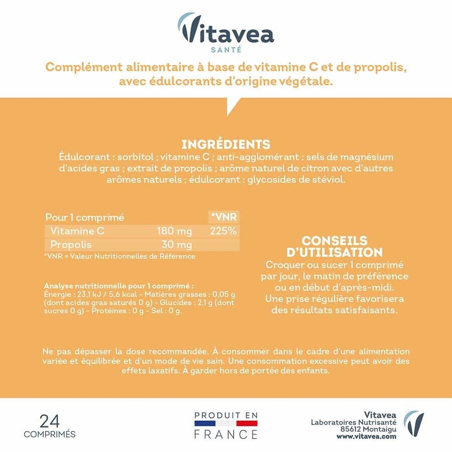 Vitavea Santé Vitamin C + Propolis Resistance 24 Chewable Tablets