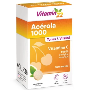 Vitamin'22 Acérola 1000 Vitamine C naturelle 24 comprimés à croquer