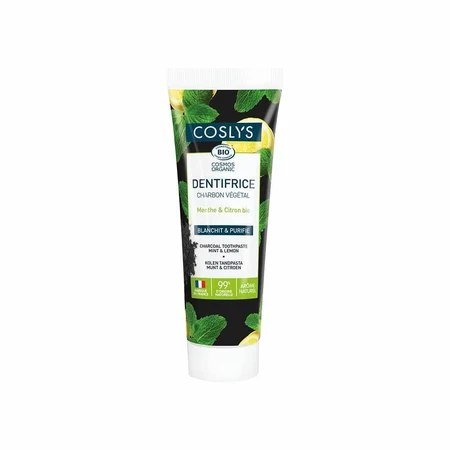 Coslys Pasta dentífrica ecológica de carbón vegetal Menta Limón 100g