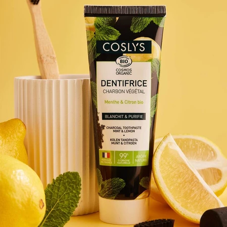 Coslys Pasta dentífrica ecológica de carbón vegetal Menta Limón 100g