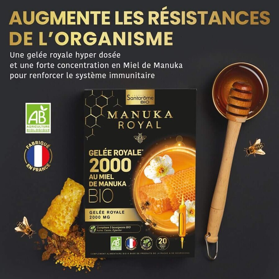 Santarome Gelée Royale 2000 Miel de Manuka Bio Immunité 20 ampoules