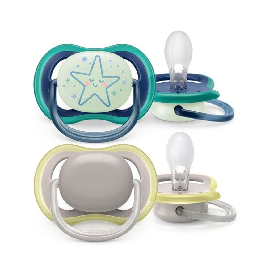 Avent Ultra-Air Sucettes symétriques Nighttime 6-18 Mois X2