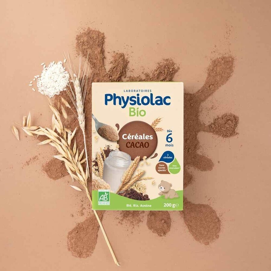 Physiolac Cereal Cocoa Organic Des 6 Mois Bio 200g