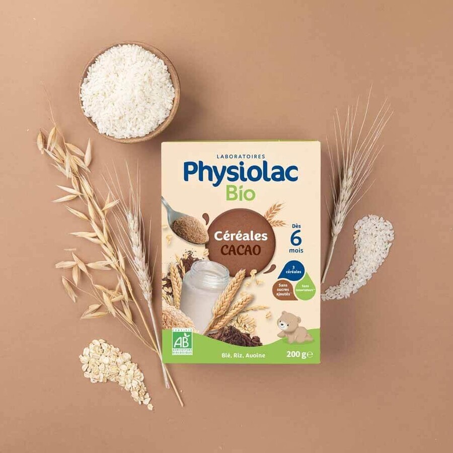 Physiolac Cereal Cocoa Organic Des 6 Mois Bio 200g