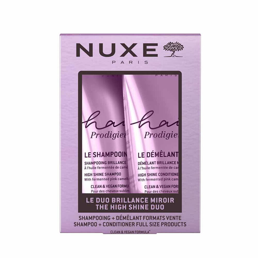 Nuxe Hair Prodigieux Shine Șampon efect de oglindă 200 ml + balsam de descurcare strălucire