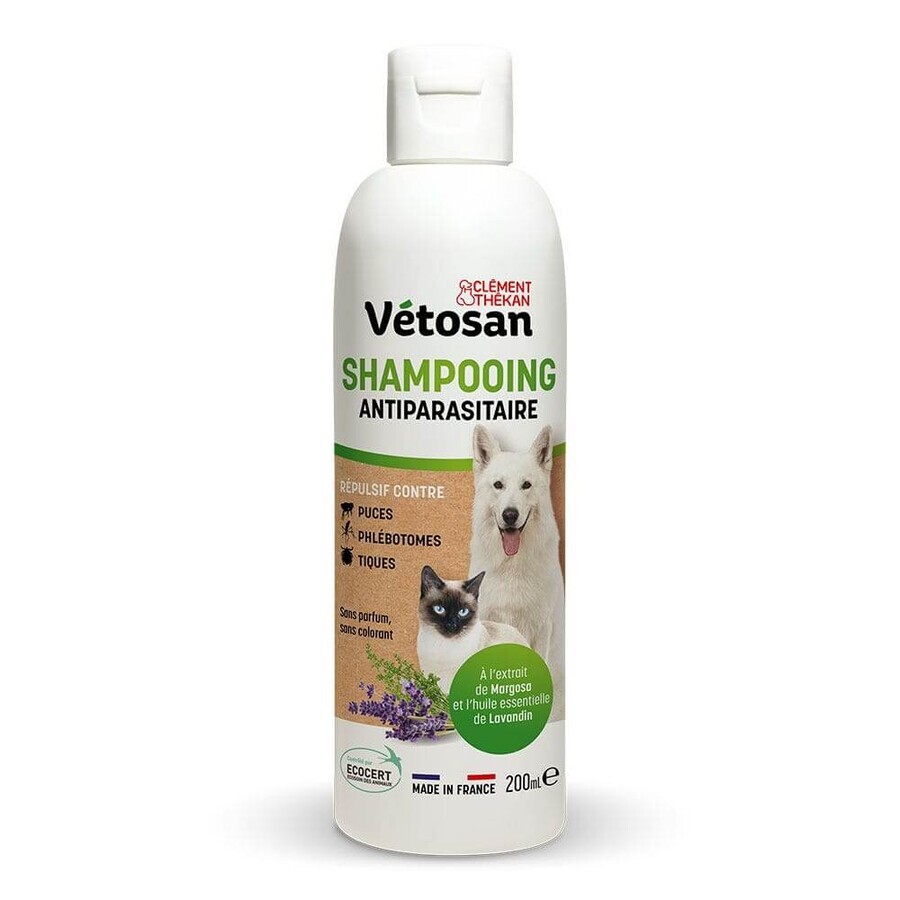 Clement-Thekan Vétosan Shampoo antiparassitario con estratto di margosa e olio essenziale di lavandino per cani e gatti 200 ml