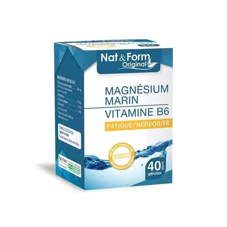 Nat&Form Marine Magnesium + Vitamin B6 Müdigkeit, Nervosität 40 vegetarische Kapseln