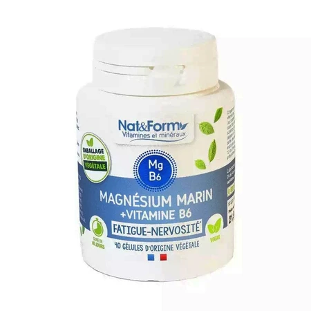 Nat&Form Marine Magnesium + Vitamin B6 Müdigkeit, Nervosität 40 vegetarische Kapseln