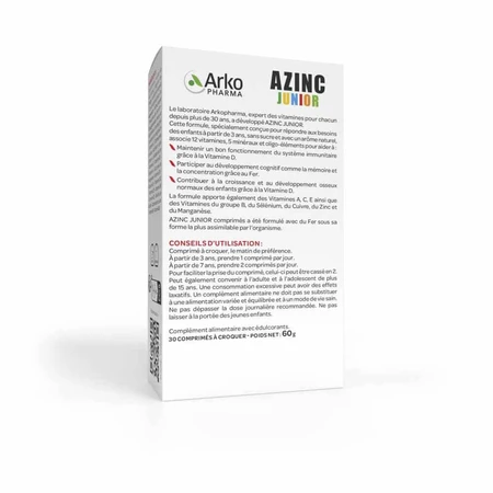 Arkopharma Azinc Junior Goût Cola Vitamines C & E, Zinc 30 comprimés