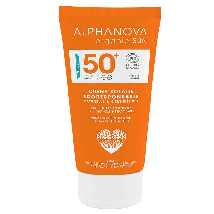 Alphanova Bio-Sonne Gesichtssonnencreme Spf50+ wasserfest Monoi Parfüm 50ml