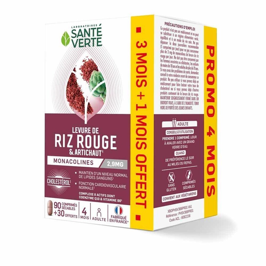 Sante Verte Red Yeast Rice Cholesterol 90+30 Comprimés