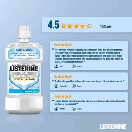 Listerine Bain De Bouche Soin Blancheur Menthe 500ml