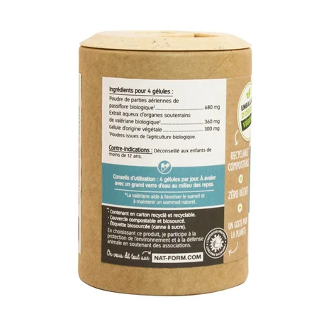 Nat&Form Sommeil - Passiflore/Valeriane Bio 120 gélules végétales
