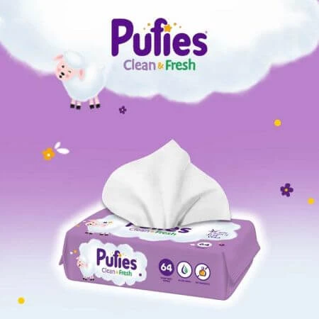 Pufies Baby Art Toallitas húmedas frescas, +0meses, 64 piezas, Ficosota Sintez