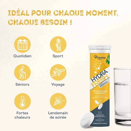 Vitavea Santé Isotonische Lösung Optimiert Flüssigkeitszufuhr und Energie 20 Brausetabletten