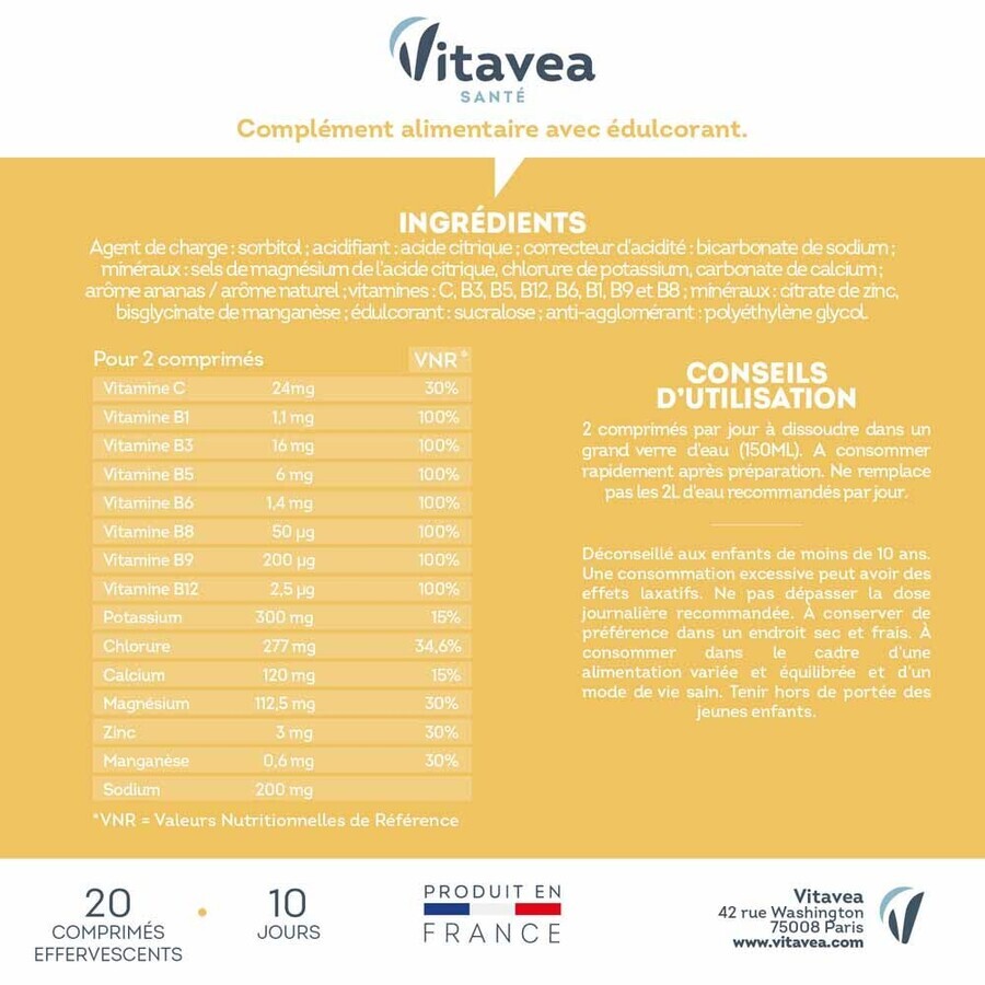 Vitavea Santé Isotonic solution Optimizes hydration and energy 20 effervescent tablets