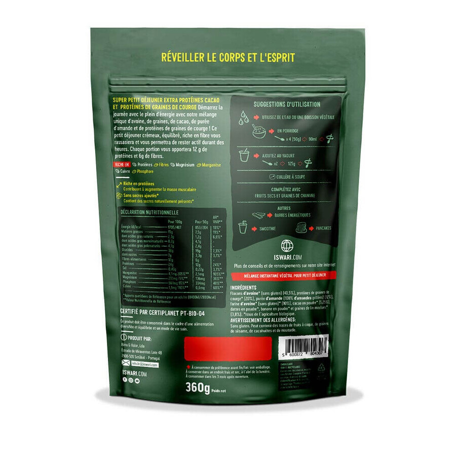 Iswari Super Breakfast Cocoa and Pumpkin Seed Protein Organic 360g
