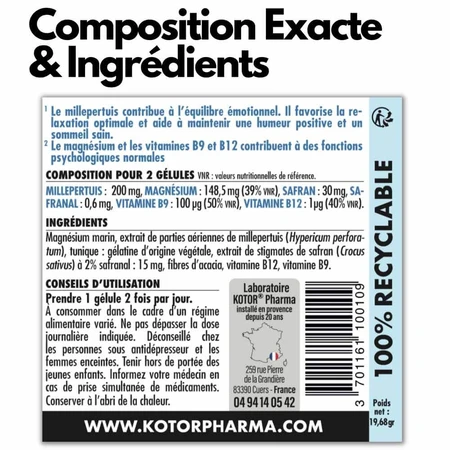 Kotor Pharma Azafrán Hierba de San Juan Equilibrio Emocional 60 cápsulas