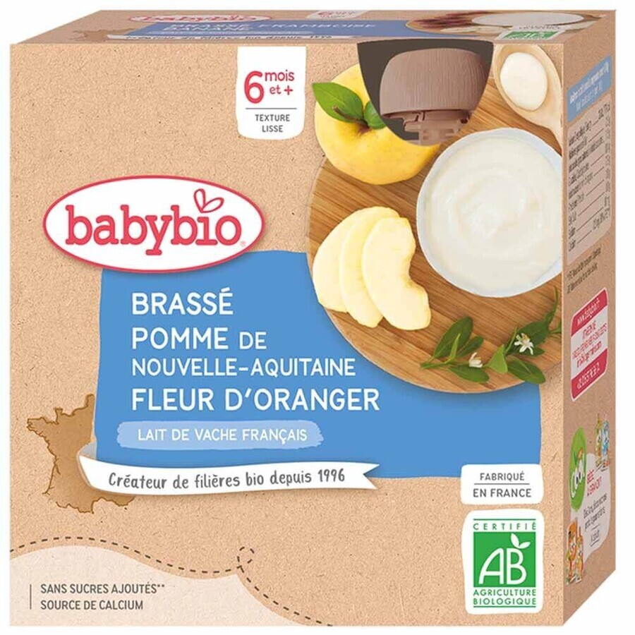 Babybio Brassé Pommes et Fleur d'Oranger Dès 6 mois 4x85g