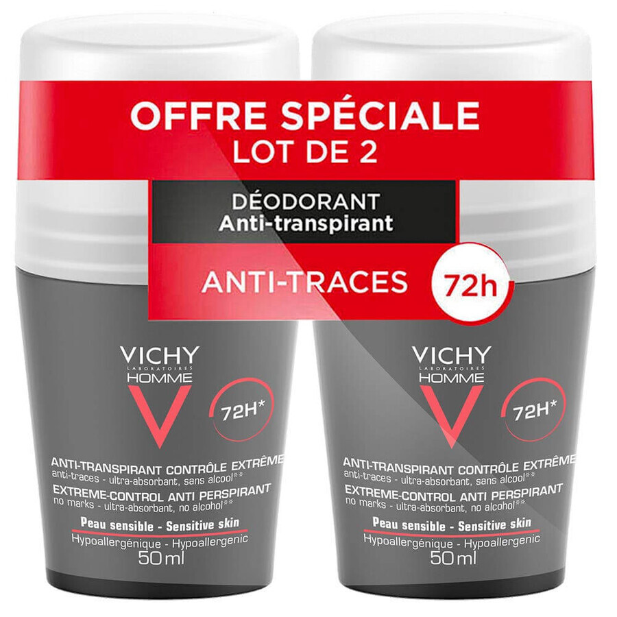 Vichy Deodorant Antiperspirant Efficacy 72h Sweat Control Roll-on 2x50ml