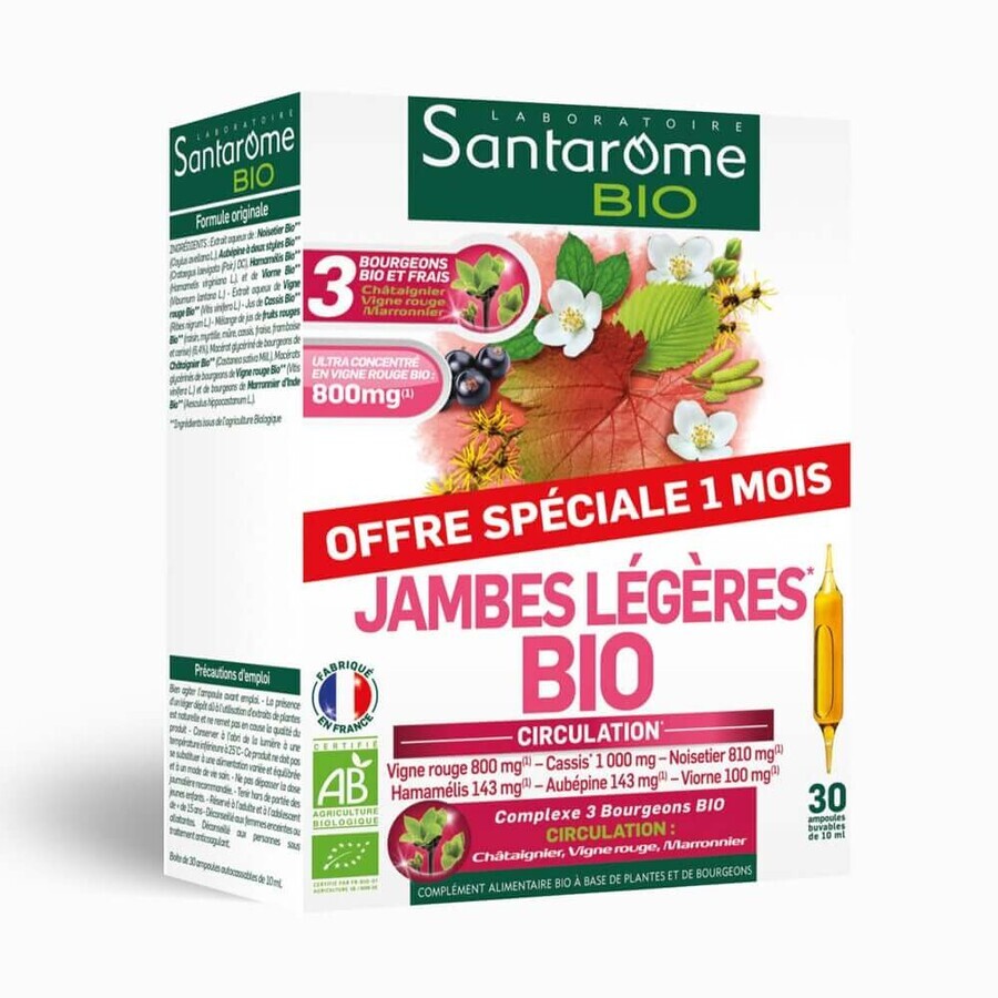 Santarome Jambes Legeres 20 fiole + 10 gratuit Bio Favorise la circulation 300 ml