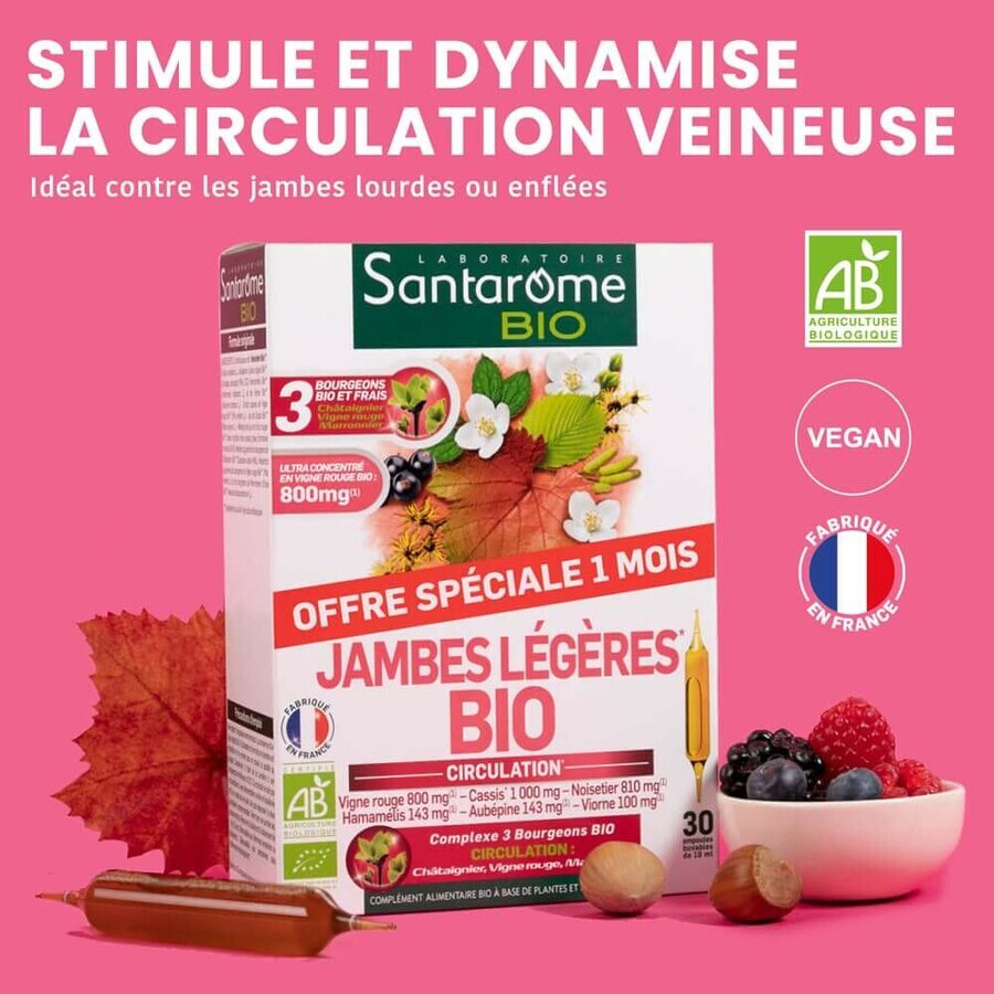 Santarome Jambes Legeres 20 fiole + 10 gratuit Bio Favorise la circulation 300 ml