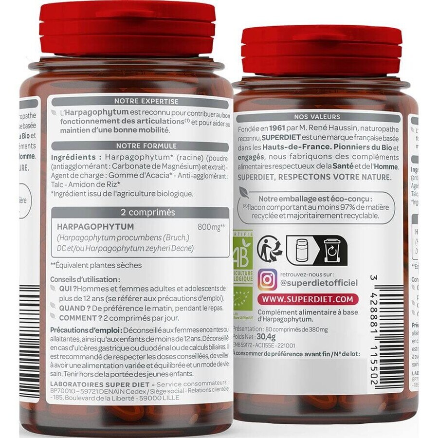 Superdiet Harpagophytum Organic Articulation 80 comprimés Superdiet Harpagophytum Organic Articulation 80 comprimés
