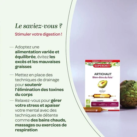 Superdiet Artisjok Bio Lever Gezondheid 20 Flacons Bien-Être Du Foie 15ml