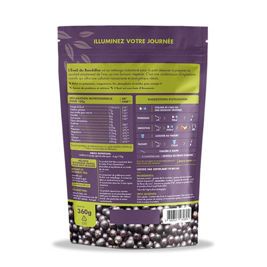 Iswari Eveil du Bouddha Acai Organic Banana Strawberry Breakfast Super 360g