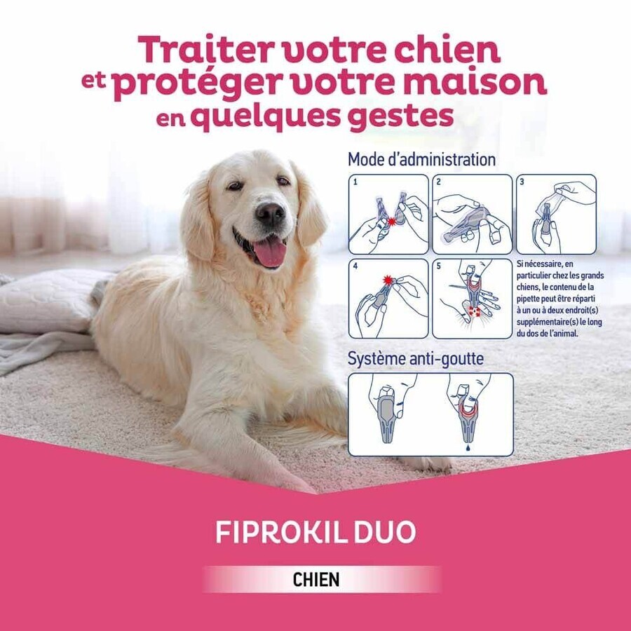 Clement-Thekan Fiprokil FIprokil Duo Flea and Tick Control for Dog 20-40kg 4 Pipettes Chien 10-20kg 2.68ml x4 pipettes