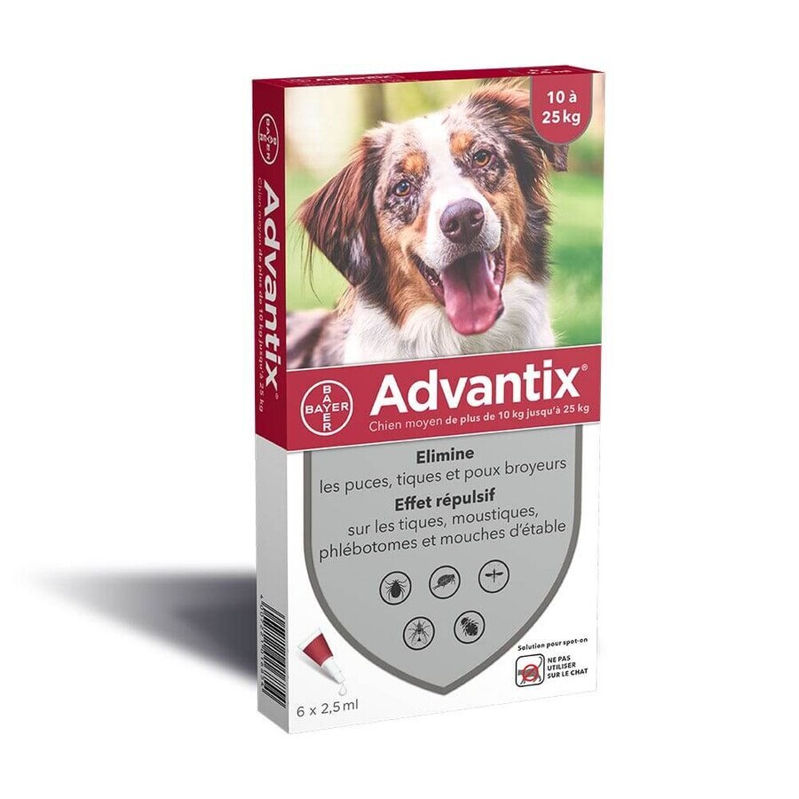 Advantix Pipetten für Hunde Größe Medium 10 bis 25 KG X6 25kg