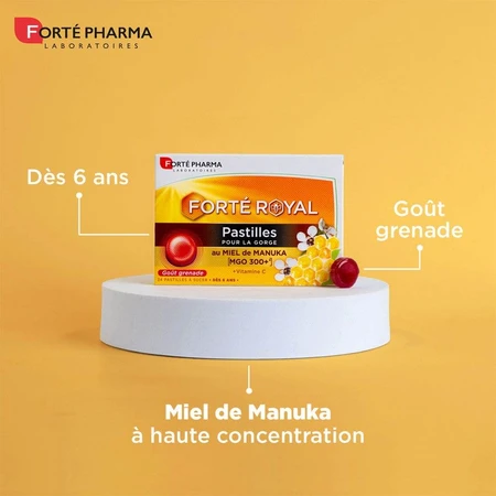 Forté Pharma Forté Royal Throat Lutschtabletten mit Manuka-Honig-Granatapfel-Geschmack 24 Lutschtabletten