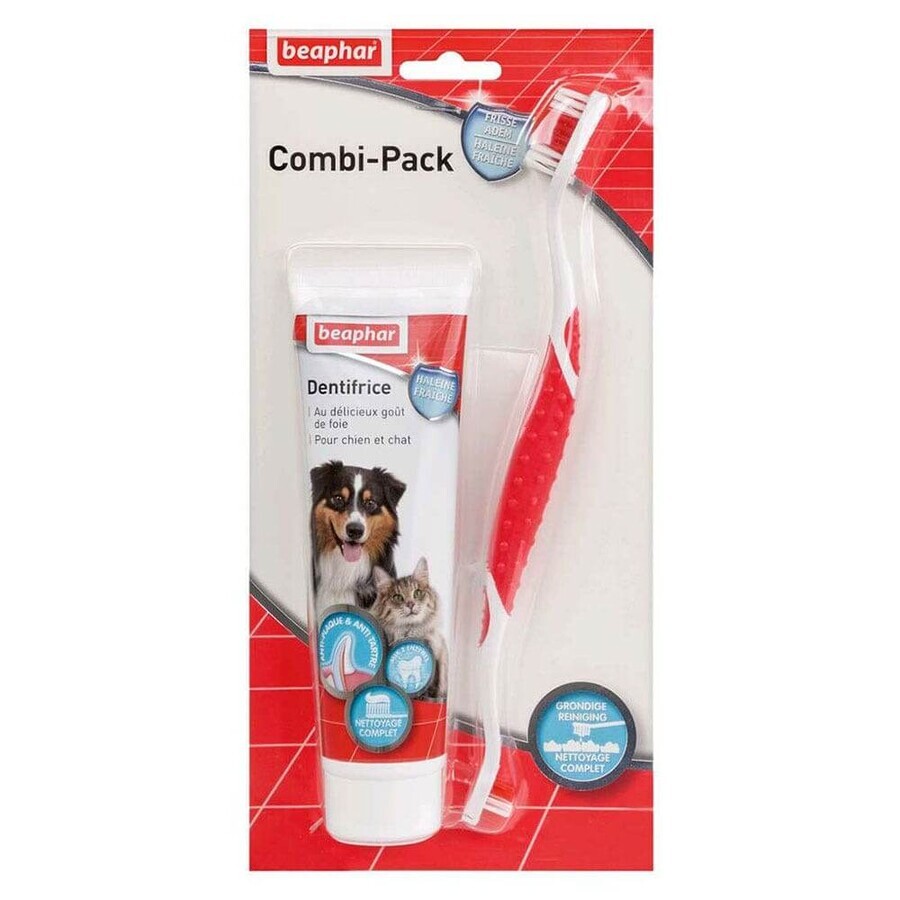 Beaphar Combi Pack : Dentifrice + Brosse à dent pour chien et chat 100g