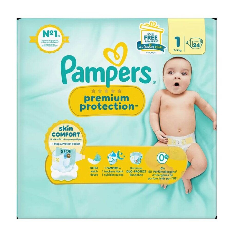 Acquista Pampers Premium Pannolini taglia 1 2-5 kg x24 Pampers Premium Pannolini taglia 1 2-5 kg x24