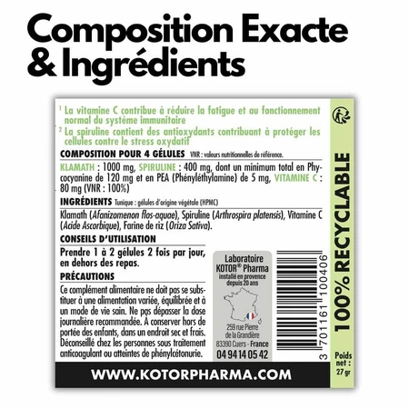 Kotor Pharma Klamath and Spirulina tone and immunity 60 capsules